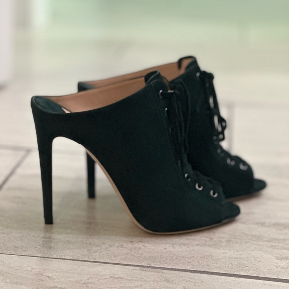 Miu Miu - Green Suede - Peep Toe Lace Up Mule heel - size 38.5 - EUC - Picture 9 of 10